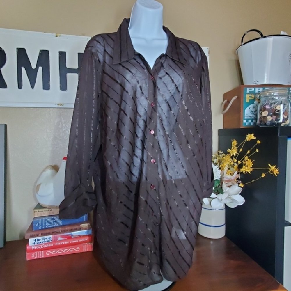 Club Z Collection Sheer Brown Blouse Size 2X